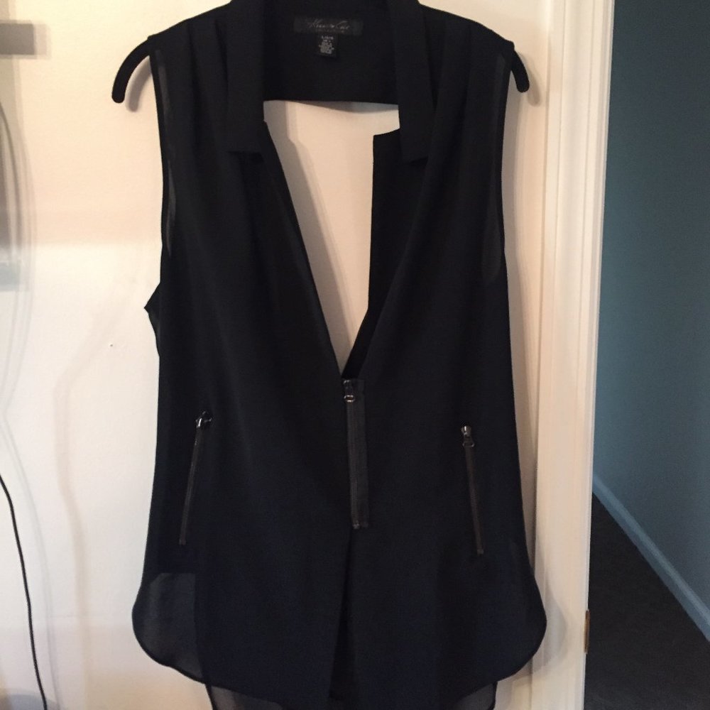 Kenneth Cole Sheer Cowlneck Zippered Top